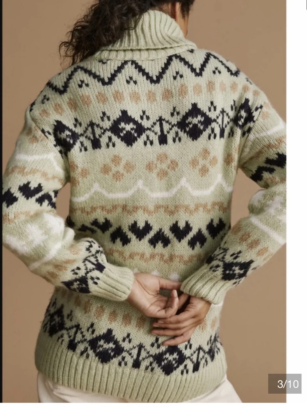 Anthropologie Fair Isle Oversized Turtleneck Sweater in Green - Picture 5 of 12